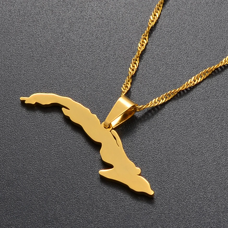 Collana Con Ciondolo Mappa Di Cuba - Unisex, Catena 45/60 Cm, Gioiello Etnico Patriottico, Regalo Simbolo Nazionale
