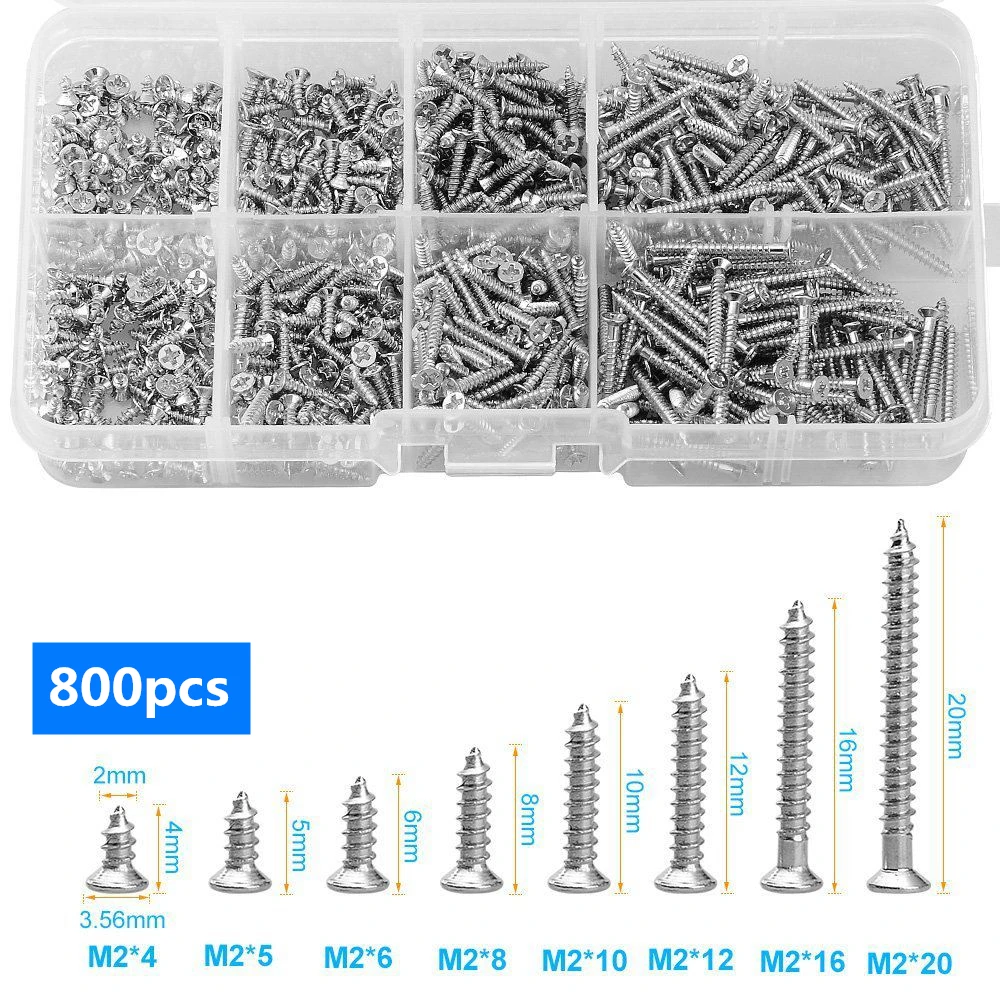 

800pcs/set 304 Stainless Steel Cross Countersunk Head Self-tapping Small Screw Set Self-tapping Screw Flat Head Screw
