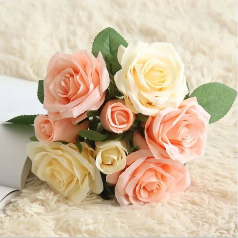 Rose Artificial Flowers Bouquet 5 Heads 3 Buds Silk Fake Flowers Home Party Wedding Decoration Bouquets flores artificiales