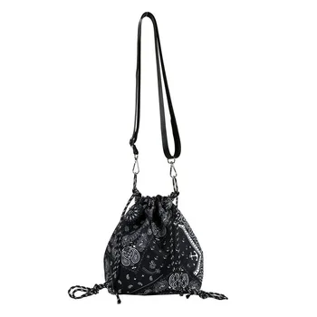 

Boho Cotton Paisley Printing Bucket Handbag for Women 2020 Fashion Casual Gypsy Bohemian Drawstring Black Messenger Pouch Bag