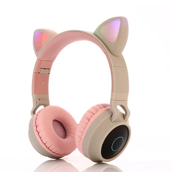 

Pink Cat Ear Bluetooth 5.0 Wireless Headphones Cute3 Colors Flashing Glowing Stereo Girls Headset With Mic Support TF Card