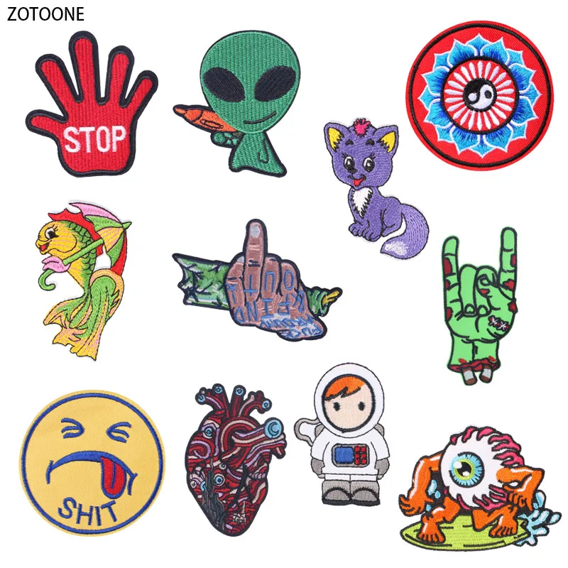 

ZOTOONE Iron on Alien Finger Patch for Clothing Sew on Heat Transfer Cat Fish Stickers Embroidered Diy Applications Fabric G