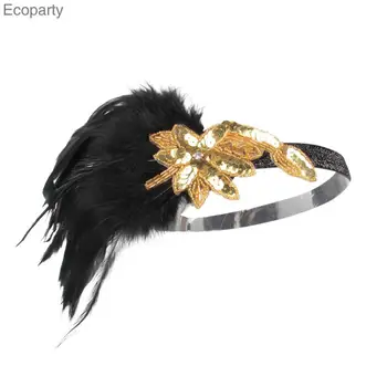 

Headband Masquerade Black Retro Pattern Type Style Material With Gatsby The 1920s Plumage Brand