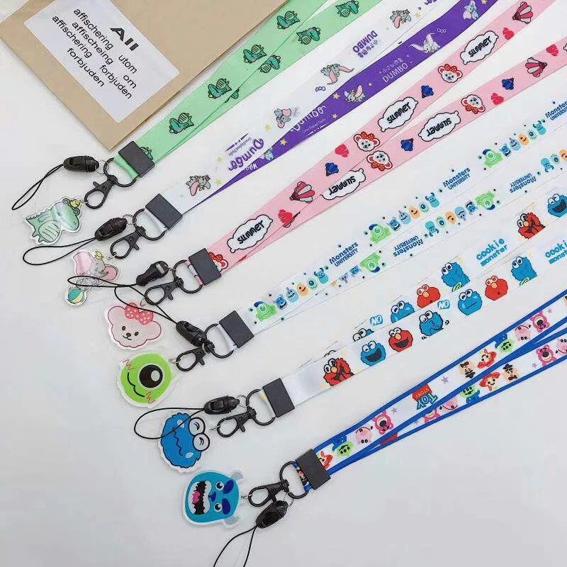 

Cartoon mobile phone lanyard hanging neck rope wide version polyester belt work card key bag zipper hanging mobile phone sling