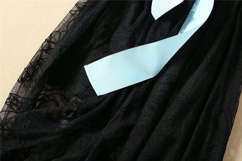 Весна лето подиумное платье Высокое качество женское элегантное без рукавов сексуальное прозрачное черное Макси кружевное вечернее платье vestidos