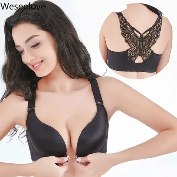 

New Fashion Plus Size Sexy Push Up Bra Front Closure Butterfly Brassiere Backless Bralette Breast Seamless Bra For Women Corset