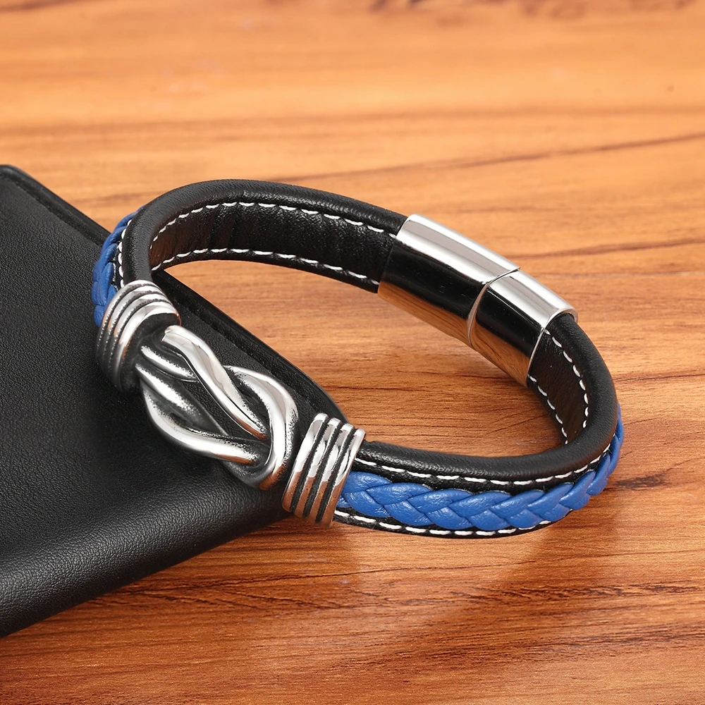 Bracelet Jewelry TYO Geometric Stainless Steel Men's Leather Bracelet Hand-woven Magnetic Clasp Black Blue Leather Bangle Christmas Jewelry Gift bracelet jewelry