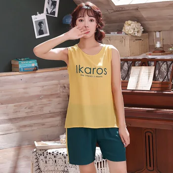 

Lisacmvpnel Spring New Pajamas Woman Vest Shorts Cotton Silk Sense Summer Twinset Thin Section Sleepwear