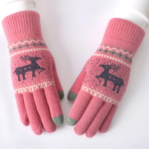 Винтажные вязаные перчатки с сенсорным экраном и рождественским оленем, женские утепленные перчатки, зимние теплые варежки с изображением снежного лося, полный палец, рождественский подарок