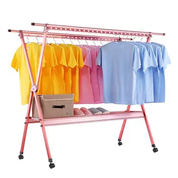

Drying rack floor folding indoor home balcony double pole telescopic clothes pole folding drying rack