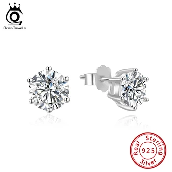 

ORSA JEWELS Pure Sterling 925 Silver Stud Earing Hexagon Design Classic 6 Prong Setting Elegant Brincos For Women SE332