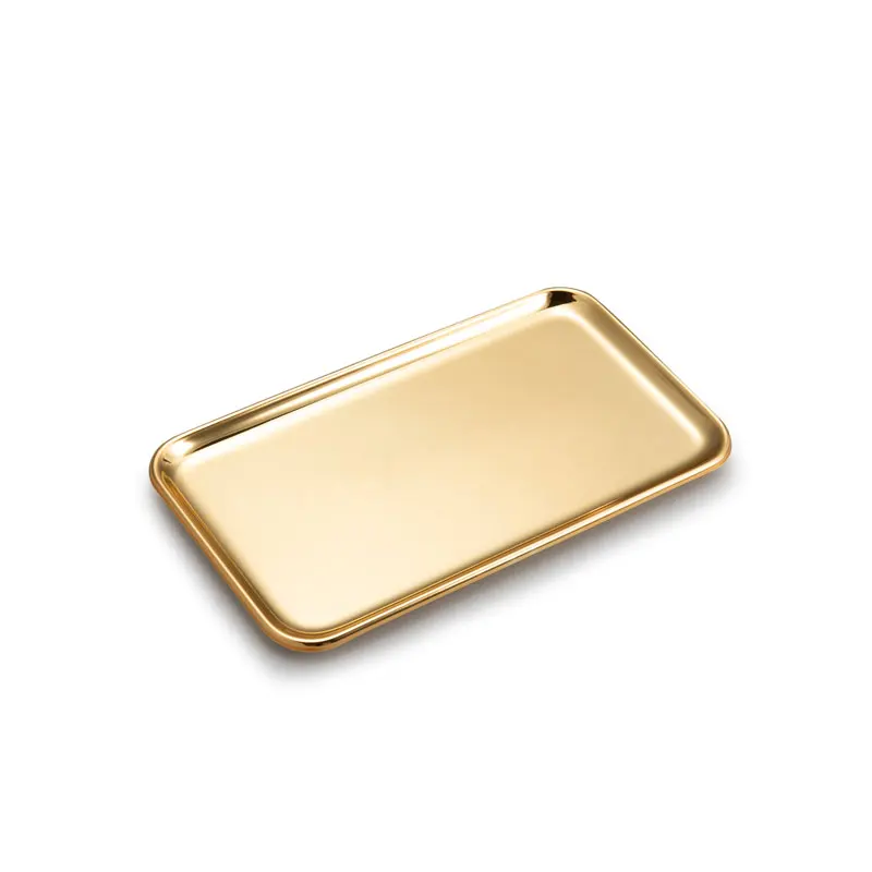 Specialty Plates Small Rectangle Serving Tray for Kitchen Bathroom SUS304 Stainless Steel, 8 x 4.5 inch (Gold)