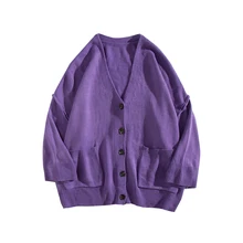 Для мужчин трикотажный кардиган вязаный Осенняя блузка с v-образным вырезом однобортный теплый свитер, куртка повседневная однотонная Для мужчин верхняя одежда ABZ570