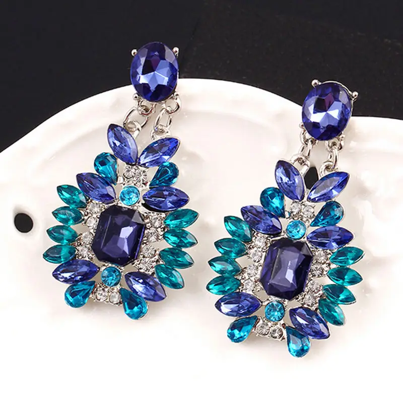 Summer Bohemian Colorful Crystal Dangle Earrings Jewelry Big Drop Earrings Fashion Statement Accessories For Women Girl