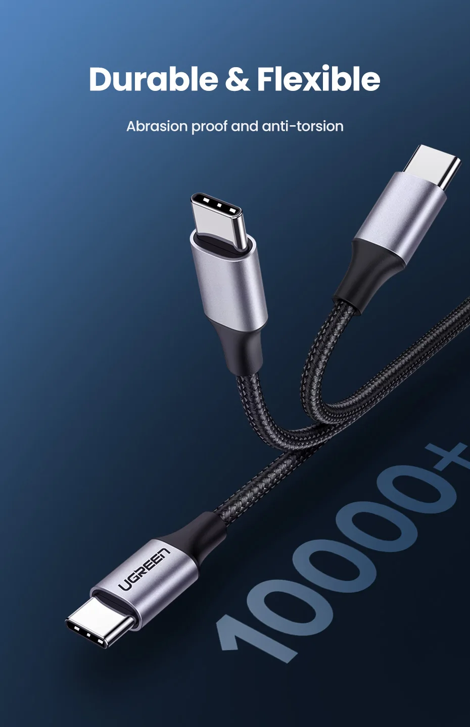 UGREEN USB C to USB C Cable 60Watt Nylon Braided - 2 Meters Pakistan brandtech.pk