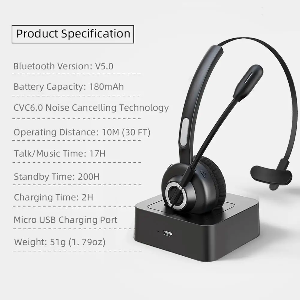 Bluetooth 5,0 гарнитура Беспроводные наушники с шумоподавлением наушник с микрофоном/зарядная док-станция для iPhone Android мобильных телефонов