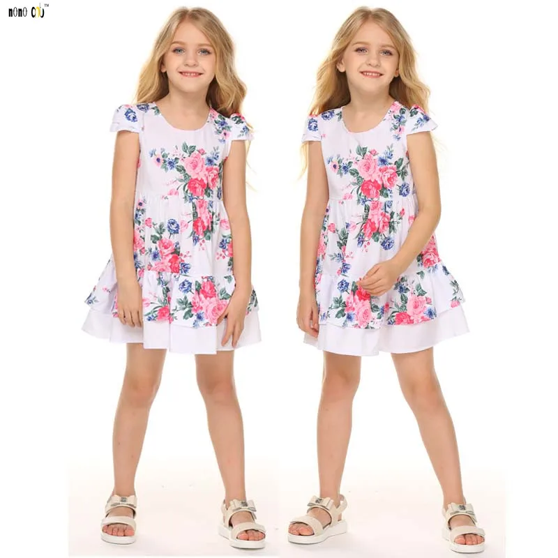 Летние Детские платья для девочек платье с оборками без рукавов и принтом плиссированное платье для маленьких девочек костюм для девочек туристический отдых