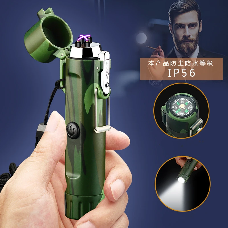 

Waterproof USB Electric Torch Lighter Windproof Plasma Rechargeable Lighter Camping Distress Signal Flashlight Lighter Compass
