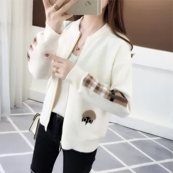 

2019 Spring Autumn Korean Version Of The Cartoon Embroidery Knit Cardigan Women's New Loose Wild Fashion Long-sleeve Sweater