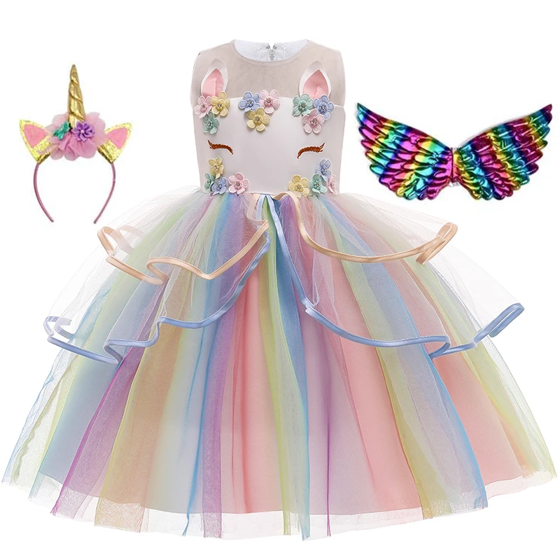 Christmas Girl Rainbow Unicorn Dress Kids Birthday Party Fancy Costume For Girls Wedding Party Baby Clothes Children Outfit boutique baby dresses