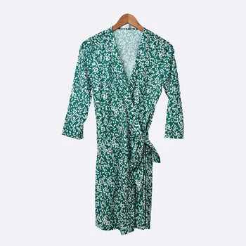 

2020 New Women Green Wrap Dress Summer Three Quarter SLeeve V Neck Dot Printed Slim Elegant Fashion Lace-up Ladies Mini Dress
