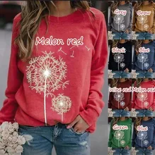 

Autumn Winter 2022 Dandelion Printing Sweatshirt Round Neck Long Sleeve Casual Loose Pullover Pink Tops Women Hoodies