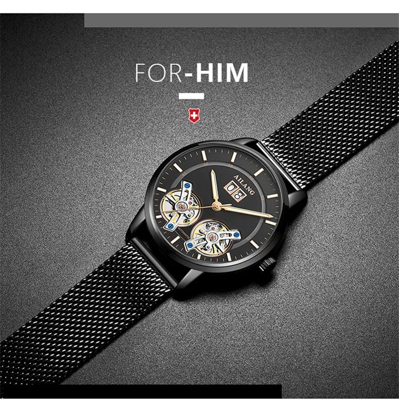 Switzerland Double Tourbillon модные деловые мужские автоматические часы водонепроницаемые мужские механические часы спортивные часы с календарем