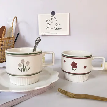 

Nordic 300 ML Flower Coffee Mugs Breakfast Oatmeal Cup Smooth Luxury Cafe Water Tea Milk Cups Condensed Latte Ceramic Cup