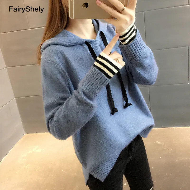 FairyShely, повседневный женский свитер с капюшоном, зимний теплый джемпер, свободные кашемировые свитера, ВЯЗАННЫЙ ПУЛОВЕР, топ, Pull Hiver Femme