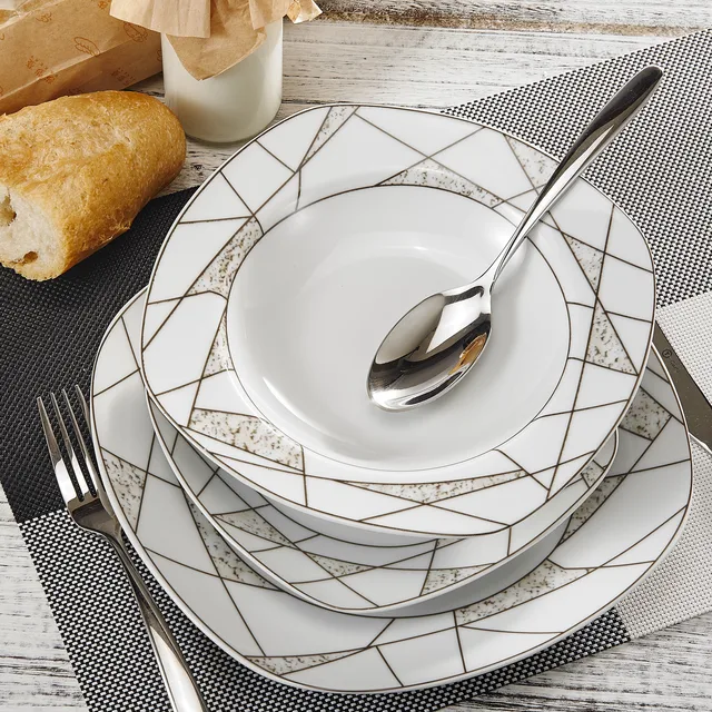 Veweet Serena 18/36 Darabos Konyhai Kerámia Porcelán Tányérok Között Található Desszert Tányér, Leves Vacsora Tányér Evőeszközök - Image 3