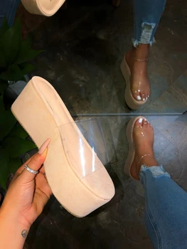 

2020 Transparent Women's Sandals Summer Ladies Comfortable Hollow Round Toe Sandals Female Soft Beach Sole High Heel Shoes