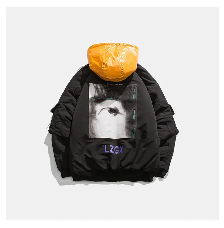 Nanxia Qiaozhuang Winter Hooded Cotton Coat Popular Brand Stand Collar Raglan Sleeve Small Printed Letter Cotton-padded Clo