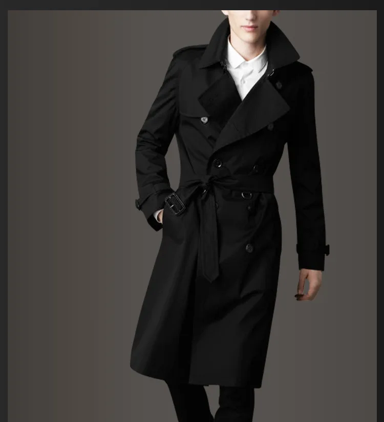 Black plus velvet Модная брендовая куртка высокого качества, длинный Тренч для мужчин, тонкое черное пальто для мужчин, пальто хаки, ветровка - Цвет: Black plus velvet