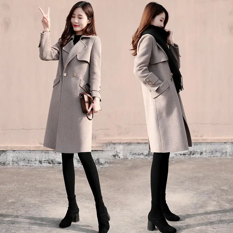 Autumn Winter Women 2020 Single Button Woolen Jacket Female Korean Warm Coat Fashion Casual Long Solid Color Loose Outwear L67 | Женская