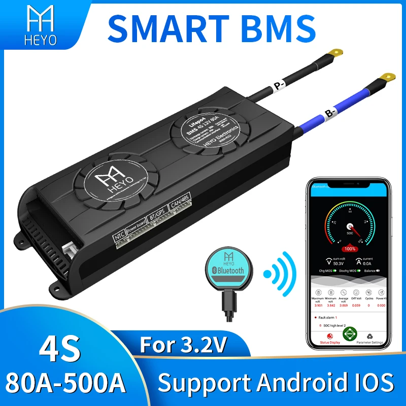 HEYO Smart BMS LiFepo4 Lipo LFP 4S 12 в 80 А 100 150 200 250 300 а 500 Bluetooth BT UART RS485 GPS NTC батарея с