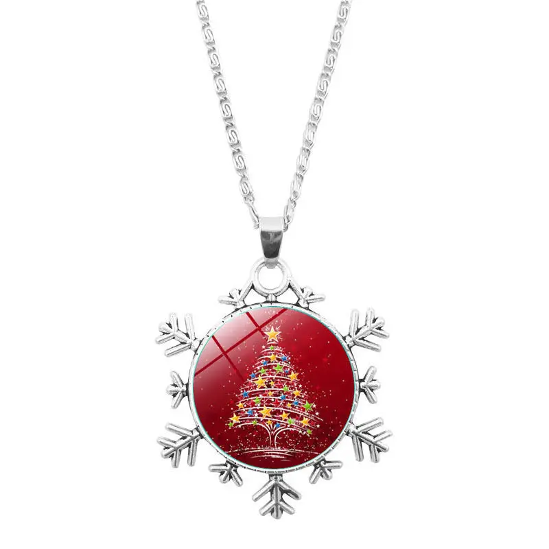 

Trendy Necklace Glass Zinc Alloy Silver Red & Dark Purple Christmas Tree Snowflake Necklaces Jewelry 45cm(17 6/8") long, 1 Piece