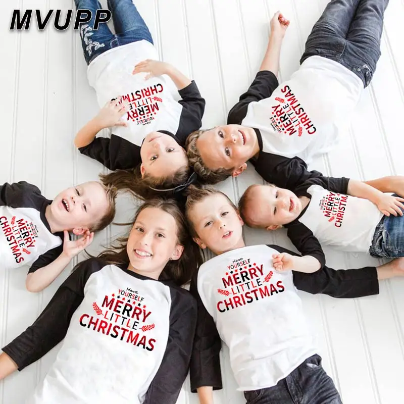 Милая футболка с надписью Merry christmas family длинная в стиле пэчворк Одинаковая одежда