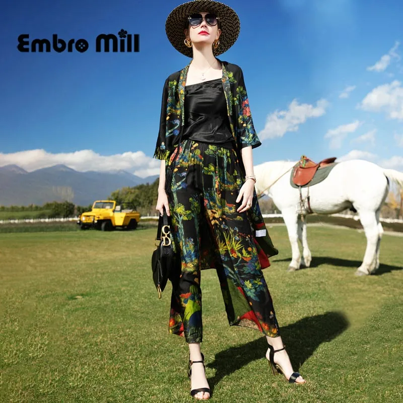 Весенний высококачественный Женский Новый Шелковый комплект из двух предметов