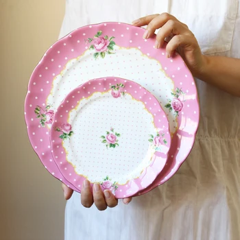 

Round Polka dots Ceramic Dinner Plates Tableware Ceramic Dishes Dessert Dinnerware Cake Dishes Plates Sets