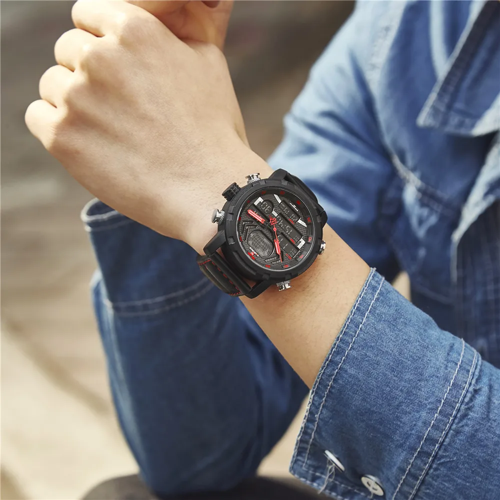 Новинка, мужские часы NAVIFORCE s, Топ бренд, роскошные спортивные часы для мужчин, кожаный ремешок, 30 м, водонепроницаемые, Miliary, двойной дисплей, наручные часы, часы