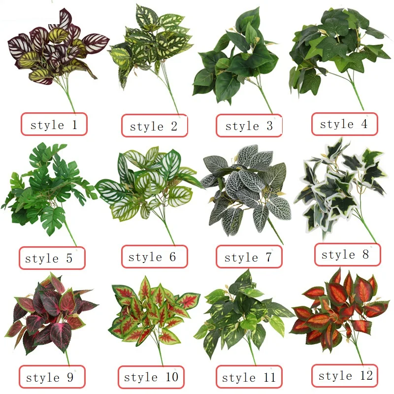 12 Style Artificial Fake Grass Plastic Green Plants Garden Decoration High Quality Monstera Evergreen Faux Plant Home Decor | Дом и сад