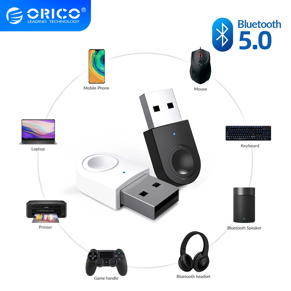 ORICO adaptador Bluetooth USB Dongle 5,0 receptor de Bluetooth portátil apoyo transmisor Windows 7/8/10 para PC teclado del ordenador portátil