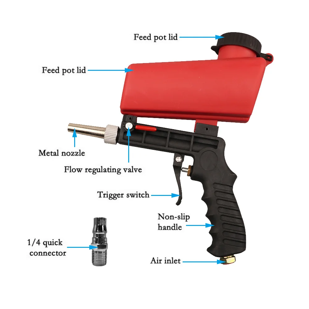 Portable 90psi Adjustable Sand Blasting Machine Gravity Sandblasting Gun Small Handheld Pneumatic Sandblasting Gun Set