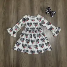 Одежда для маленьких девочек; детское зимнее платье; платье для девочек на День Святого Валентина; платье с длинными рукавами для девочек; платье с бантом в форме сердца