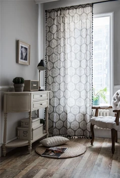 

Elegant Curtains Window Treatments Gray Black Tassel Cotton Linen Semi-shading Wave-style Valance Cute Draperies Indoor Decor