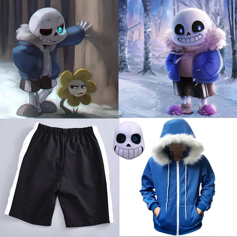 Толстовки для косплея Undertale Sans латексная маска крутая скелет Cos голубое пальто