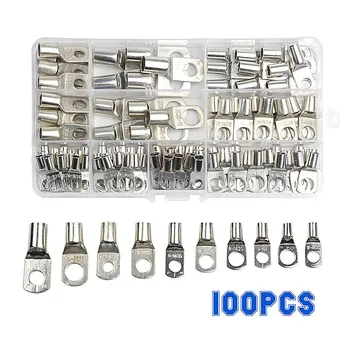 

100 Pcs Assortment Tinned Copper Lug Ring Car Battery Terminals Electrical Wire Crimp Connector With Cover Automotive Kits