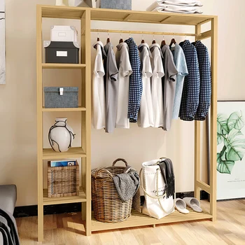 

Modern simple hanger wardrobe floor type coat rack bedroom solid wood storage rack shelf shelf new shelf type
