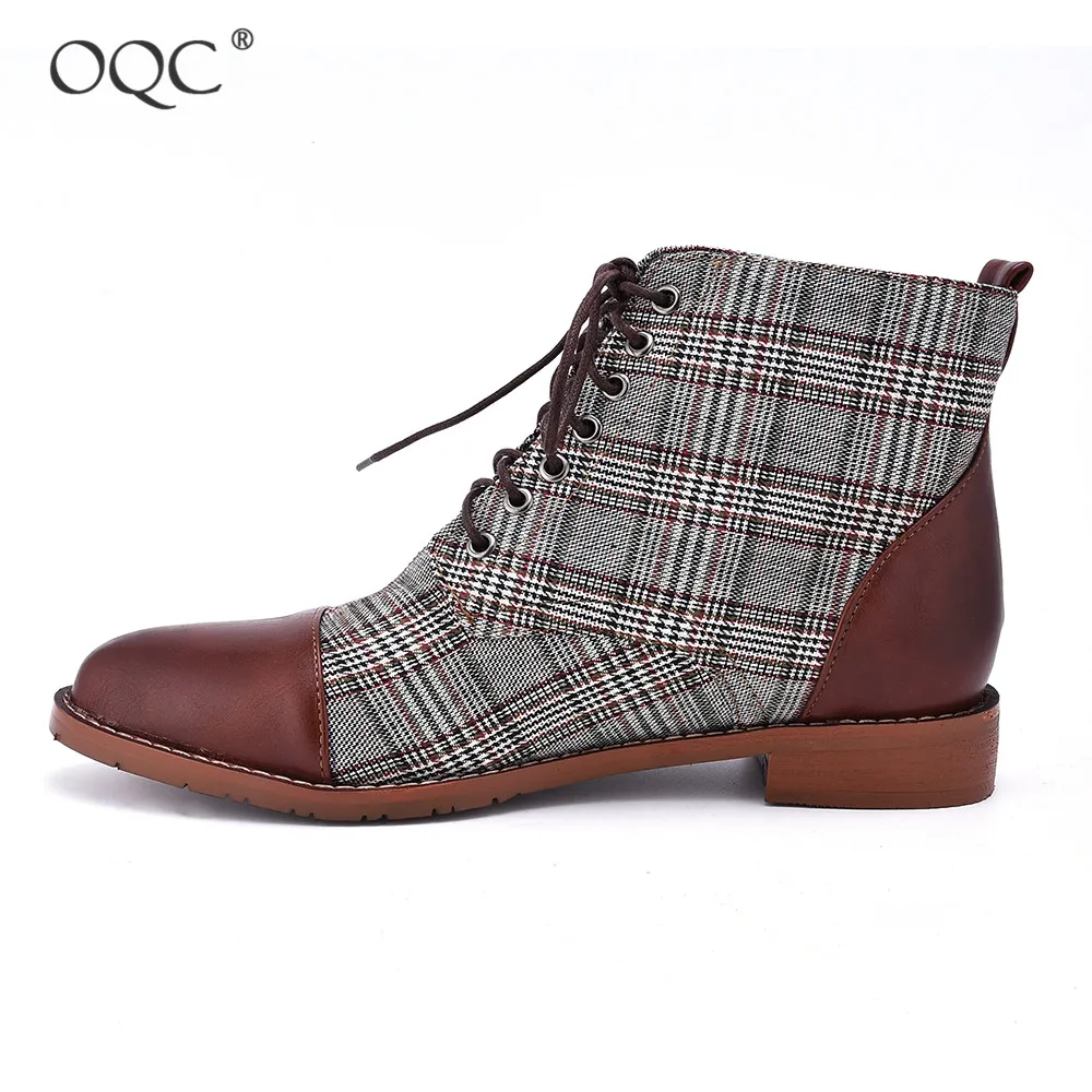 

OQC Men's Formal Boots British Style Plaid Combat Lace Up Casual Men's Martin Boot Autumn Winter New Wild Office Ankle Boots D20