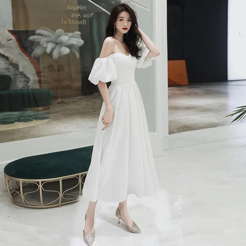 Sexy White Off Shoulder Banquet Dress Temperament Slim Evening Party Dress Noble Celebrity Dress Dreamy Prom Dress